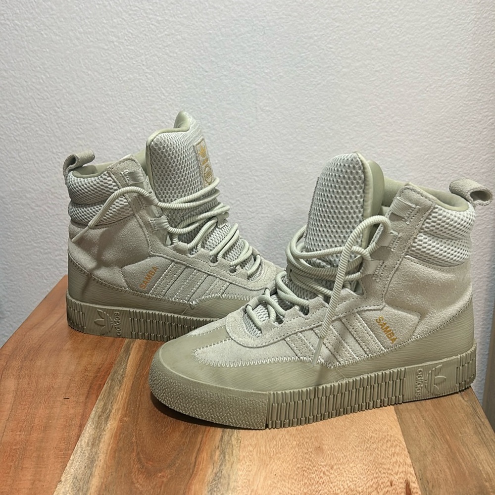 Adidas-Samba high tops.